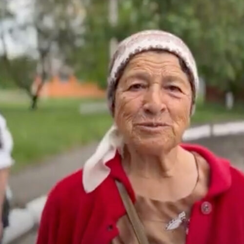 Woman with hair scarf